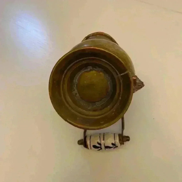 Antique Hand Crafted Pitcher With Lion Heads & Blue White Painted Handle - Picture 6 of 12